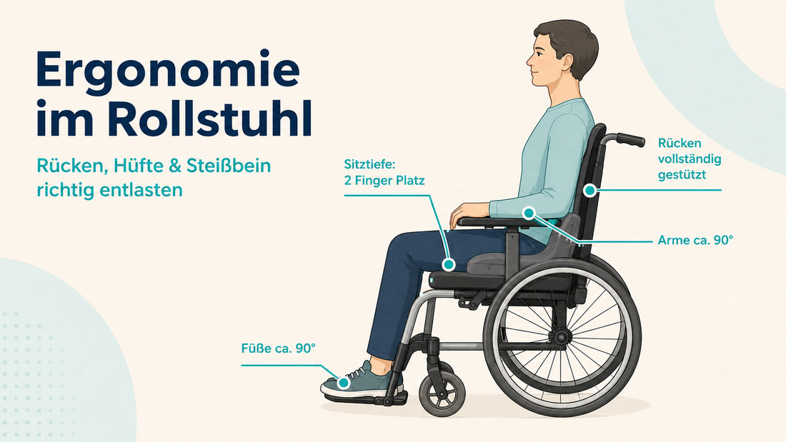 Ergonomie im Rollstuhl: Rücken, Hüfte, Steißbein richtig entlasten