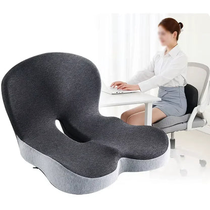 Memory Foam One-Piece Seat Cushion Backrest Office Chair Cushion Massage Lumbar Support Pain Relief Breathable Car Butt Pad