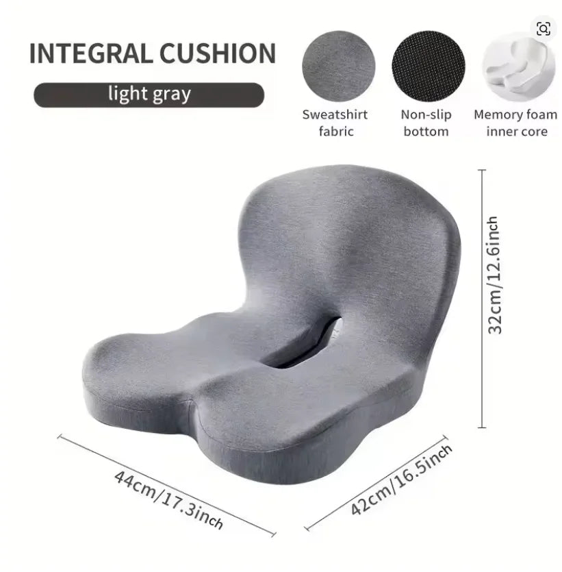 Memory Foam One-Piece Seat Cushion Backrest Office Chair Cushion Massage Lumbar Support Pain Relief Breathable Car Butt Pad