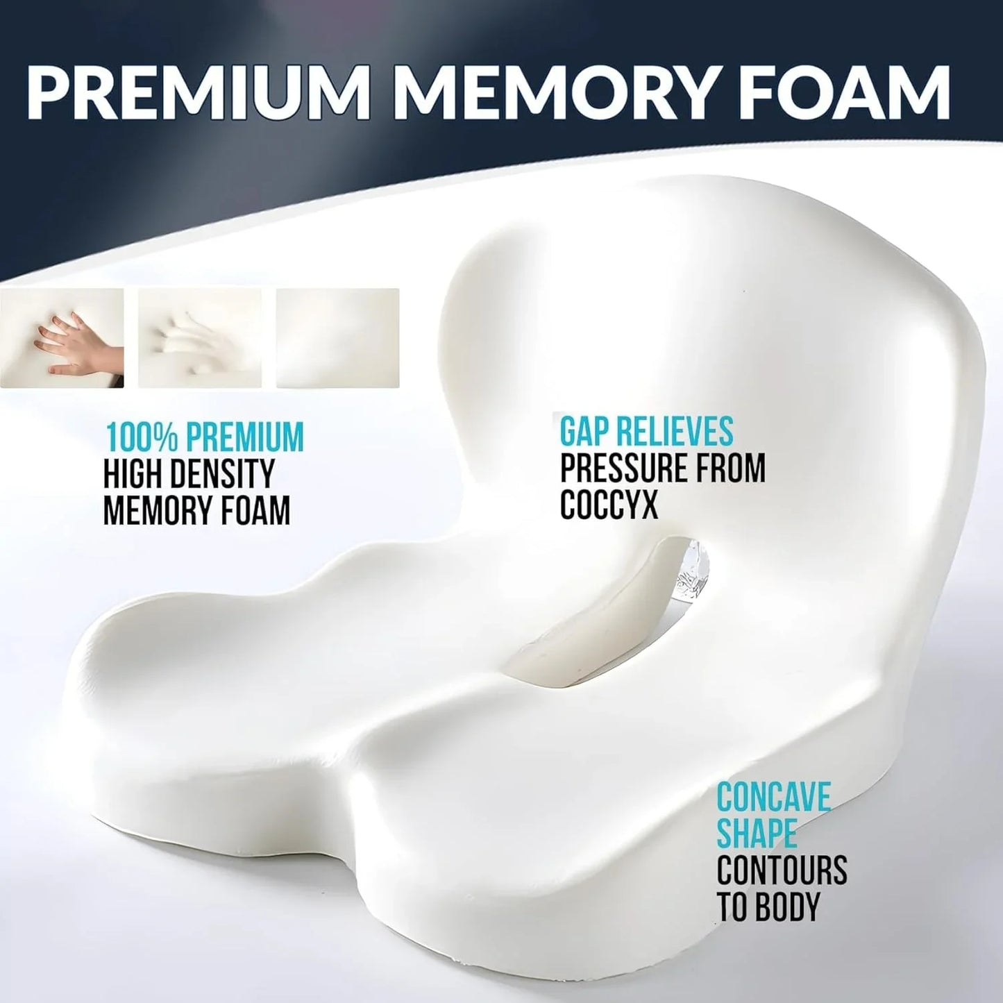 Memory Foam One-Piece Seat Cushion Backrest Office Chair Cushion Massage Lumbar Support Pain Relief Breathable Car Butt Pad